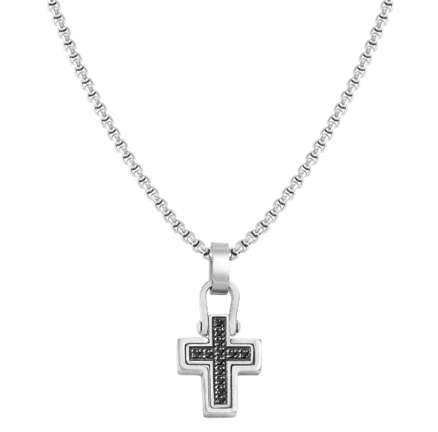 Naszyjnik stalowy męski Nomination Italy Manvision z krzyżem i czarnymi cyrkoniami 133006 007.png